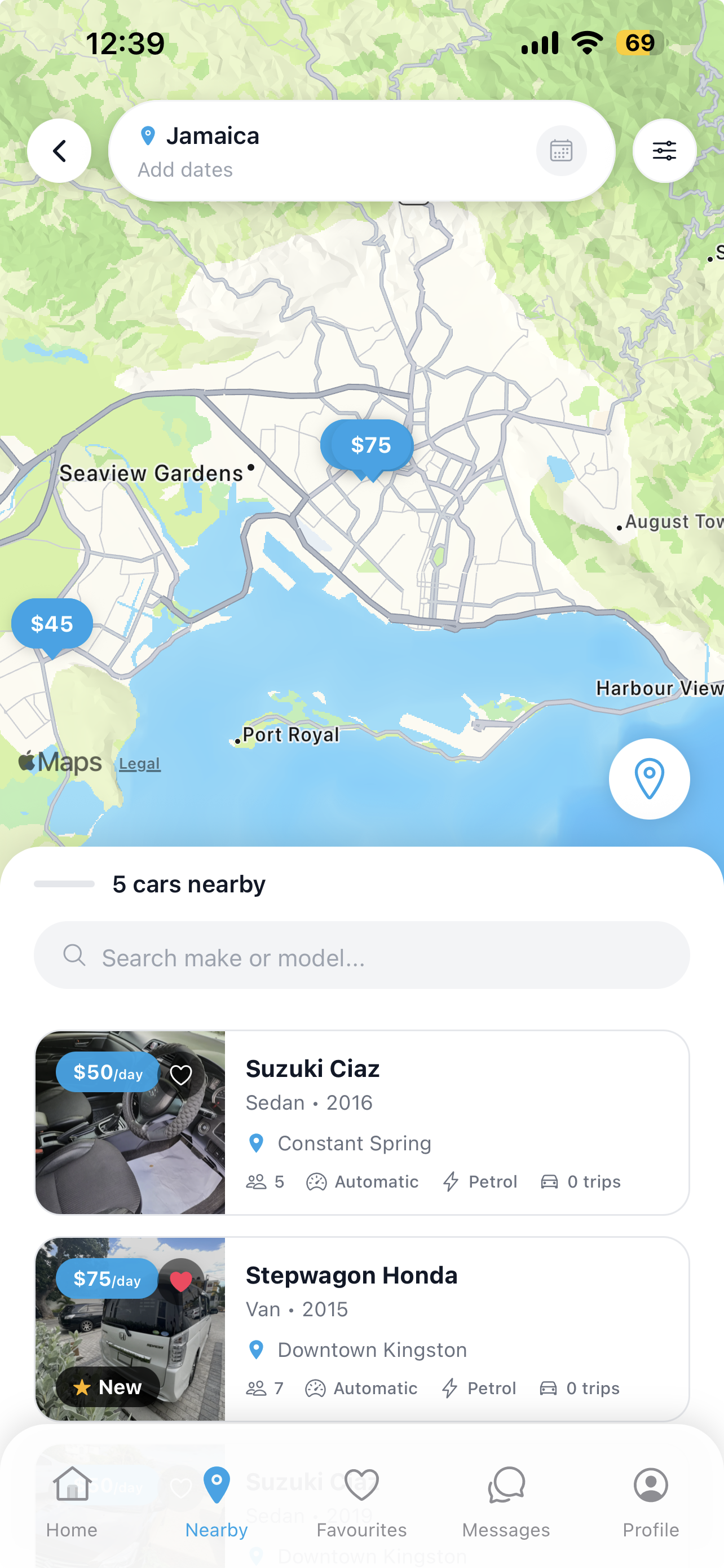 MyRyde Nearby Car Map Screen Mockup
